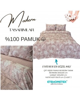 ETEHOMETEX %100 Pamuk Nevresim Takımı ÇİFT KİŞİLİK ESİNTİ PUDRA 8696474232114